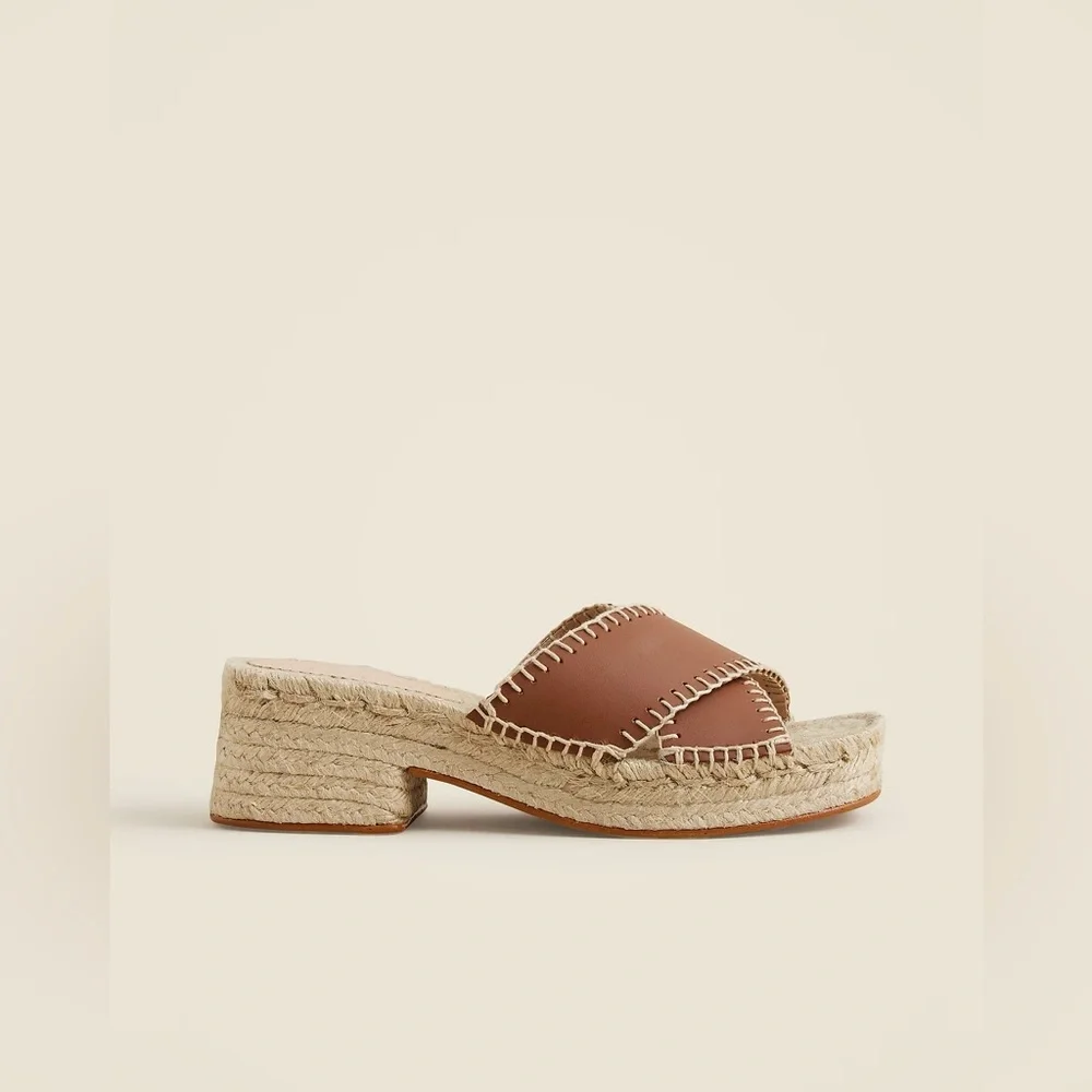 J.Crew Made-in-Spain block-heel espadrilles shoes in leather CJ765
